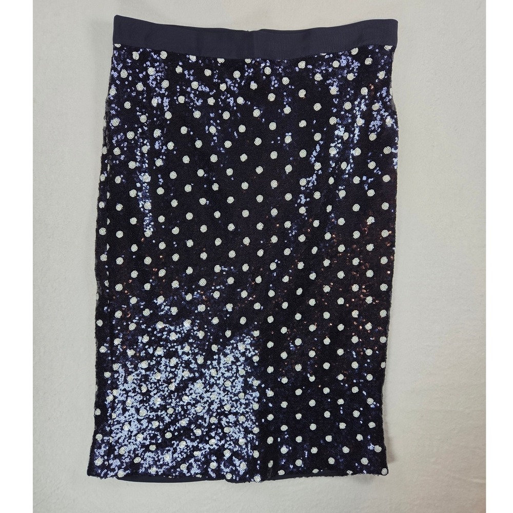 Talbots Women Midi Pencil Skirt Sz 12 Blue White Sequin Polka Dots Formal Party